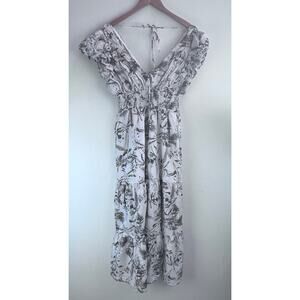 VICI Cream Olive Green Tiered Cap Sleeve Cottagecore Midi Maxi Dress Women's M